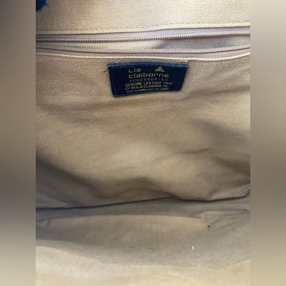 Vintage 1983 Liz Claiborne Textured Tote Bag Cream Tan - Picture 10 of 14